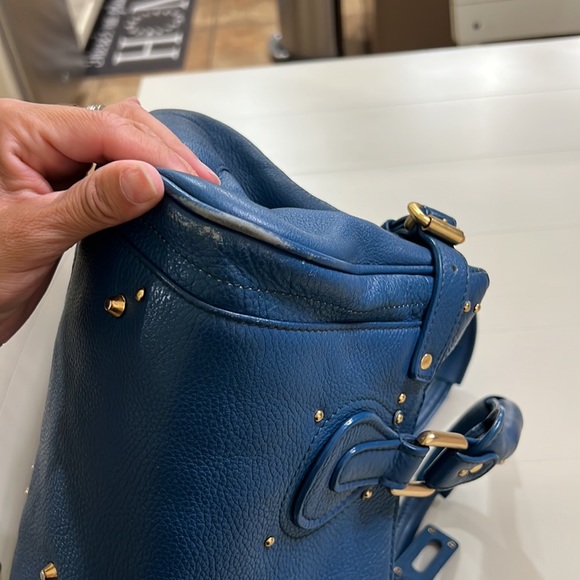 CHLOE BLUE LEATHER SATCHEL TOTE BAG - Picture 12 of 17